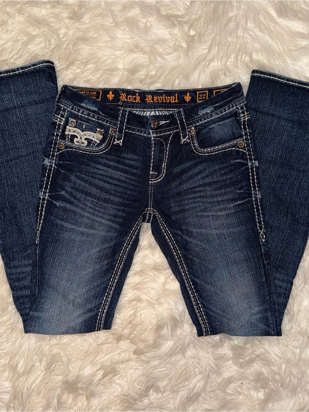 Rock Revival Women's Dark Indigo Bootcut Jeans with Contrast Stitching